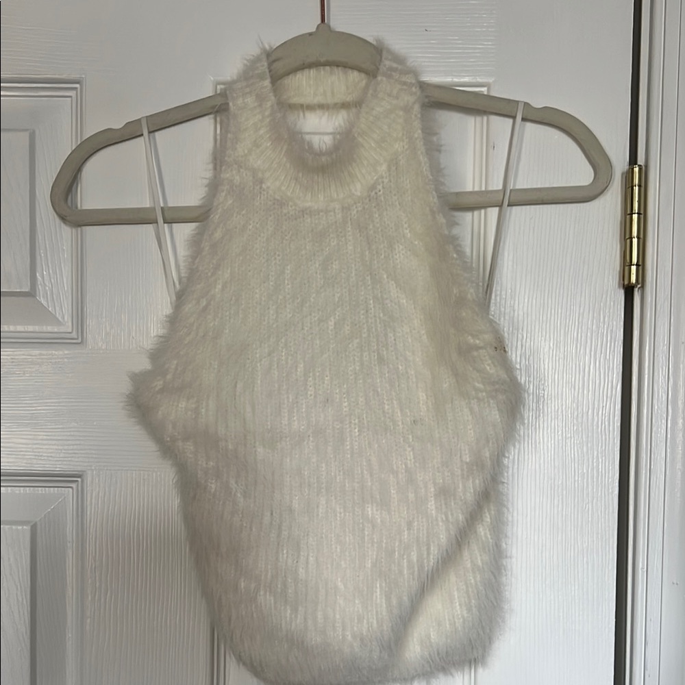 Fuzzy White Sleeveless Top